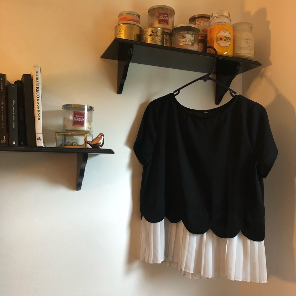 SHEIN Scalloped Black Blouse